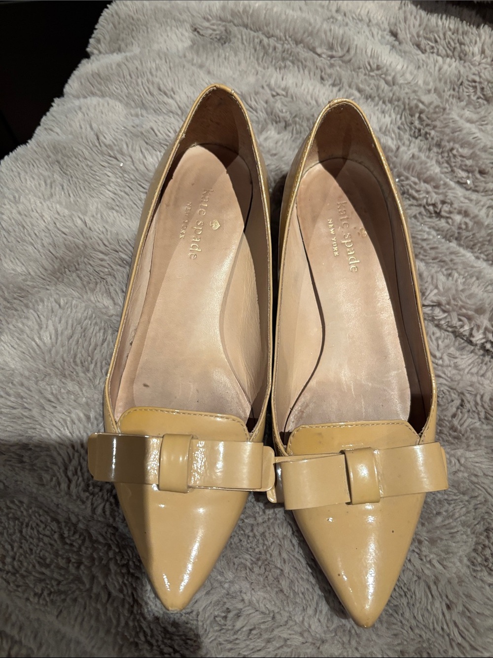 kate spade Yellow Patent Pointed-Toe Flats with Bow Accent in 5.5